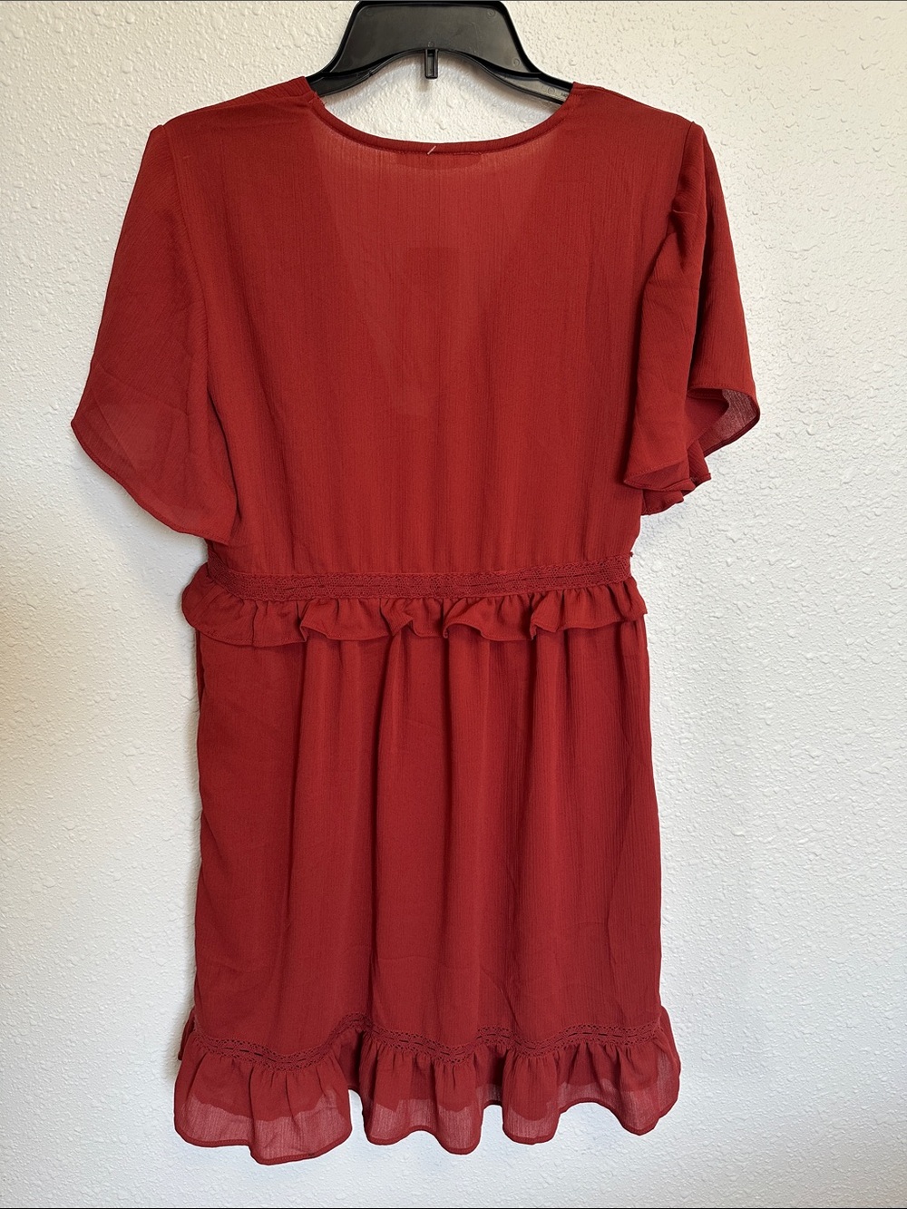 Francesca’s miami Rust Red Button-Front Ruffle Mini Dress Size S/M - Picture 5 of 12